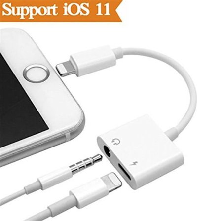 2 i 1 adapter - ROCK - iPhone - Lightning oplader - 3,5 mm headset - Samtidig lyd