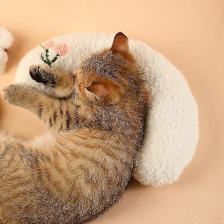 Myk hundeseng for kjæledyr, beroligende nakkepute, fluffy beroligende leketøy for hunder, halvmåneformet koseplass Hvit