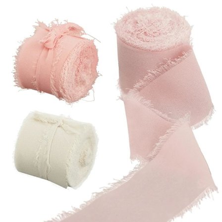 2 ruller 4 cm x 5 m rosa bånd Silkebånd, chiffongbånd for gaveinnpakning, bryllupsinvitasjoner, brudebuketter