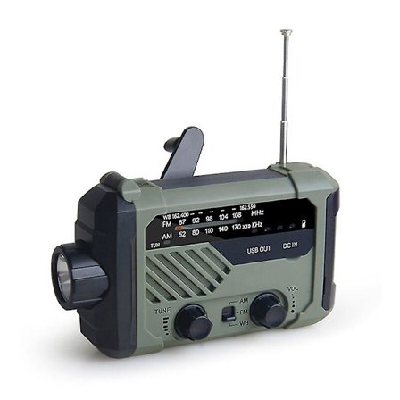 Nødradio AM/FM/NOAA, håndsveiv, batteridrevet, solcelledrevet radio med LED-lommelykt, SOS-alarm