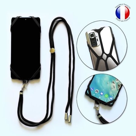 Silicone-skal med krockskydd kompatibel med Doro 8042 med justerbar halsrem - SVART