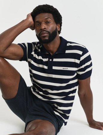 GANT Striped Polo - Navy - XXL