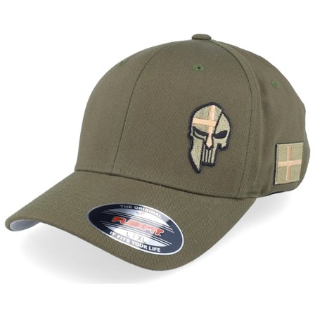 Army Head - Grön flexfit Keps - Denmark Army Skull Olive Wooly Combed Flexfit @ Hatstore