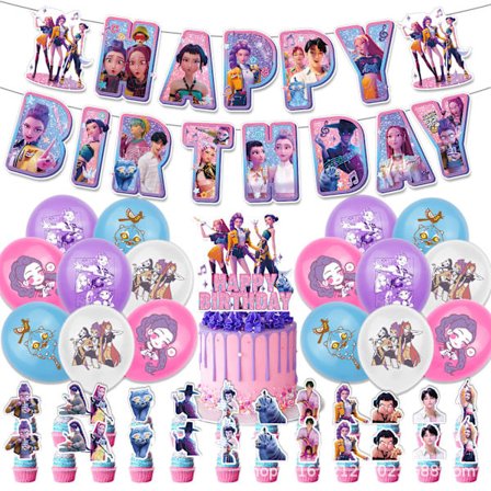 K-pop Demon Hunters Fødselsdagsfest Dekorationer Sæt - Banner, Kagepynt, Balloner til Børne Tema Fest{AZC}