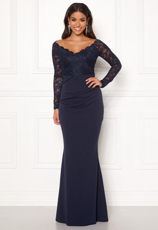 Goddiva Lace Trim Maxi Dress Navy Klær