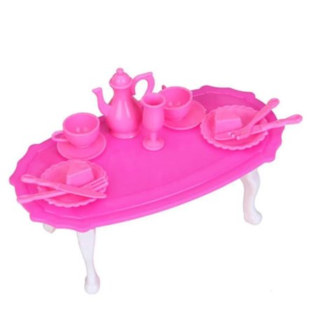 Spisestue Møbler Spisebord Sæt Til Barbie Dukke Chokerende Pink Hvid