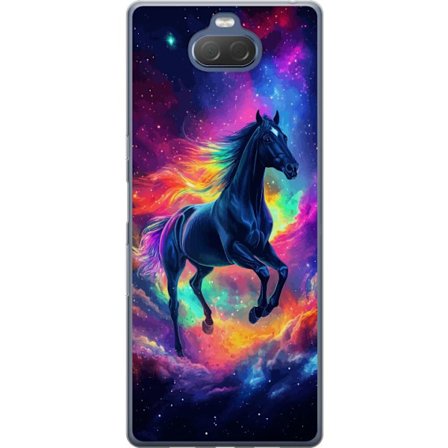 Kompatibelt Mobilskal till Sony Sony Xperia 10 Plus Färgstark galaxhäst med regnbågsmane i rymdmiljö, magisk fantasyillustration för barnrum, pos
