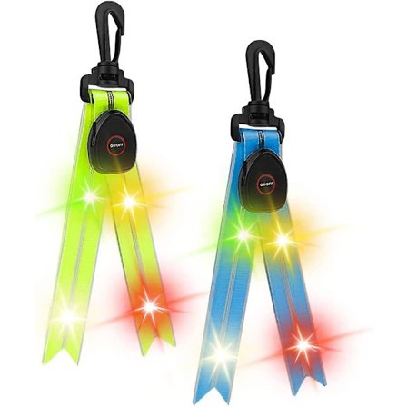 Set med 2 reflekterande hängen, led-blixt, skolväska, säkerhetsreflektor, barnreflektor för skolväska, kläder, (grön, blå)