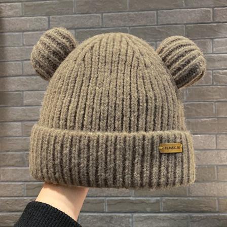 Varm vinterstrik Beanie Hatte Hue Kvinder Koreanske Ins Søde ører Efterår og vinter Fortykning Uld Unisex Coffee Color M