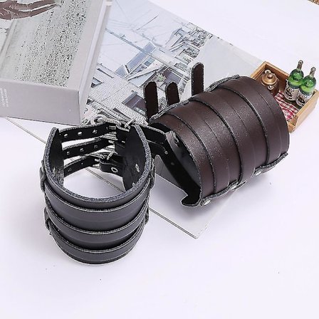 Herre Læder Bred Trippel Rem Manchet Wrap Gauntlet Armbånd Spænde Lukning Armbeskyttelse Manchet 4 Rækker