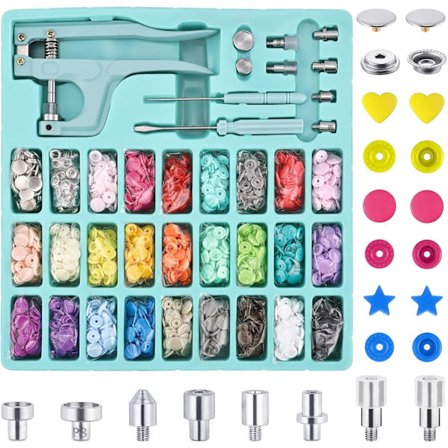 300 set T5 tryckknappar i plast och metall med tryckknappar, tångset, färgglada runda, hjärta