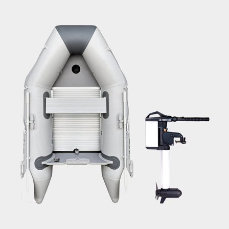 Gummibåd / gummijolle med elmotor RUBB 230 Pro, aluminiumdørk, grå + Haswing Ultima Travel, 3.0 hk, 1030 W, 63 cm rigglængde, med integreret batteri (