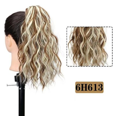 Curly Wave syntetisk hästsvanshårförlängning med korta klämmor - perfekt för dagliga fester och lätt att bära