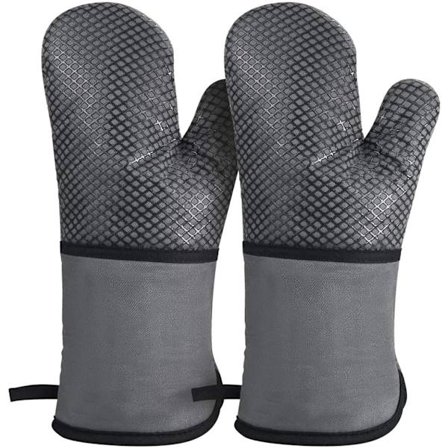 1 par varmebestandige bagehandsker, skridsikker silikone og bomuld, til grillning, bagning, grå