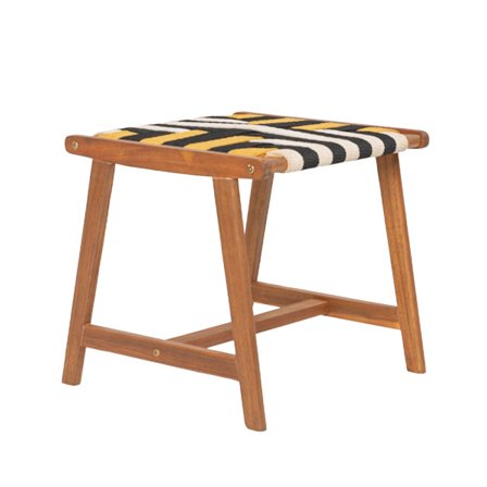 Monivärinen akaasiapuinen jakkara, punottu köysiistuin, 45x40x40 cm
