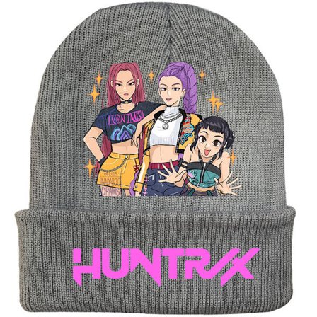 KPOP DEMON HUNTER omgivende strikket lue krøllete ulllue trykt beanie utendørs kald lue voksen Grå-8