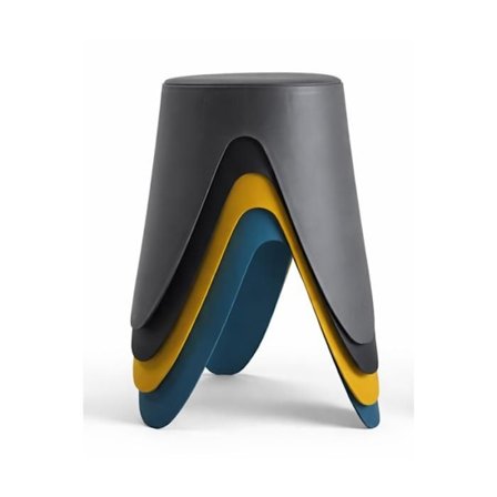 Sæt med 4 lette stapelbare plastikbarstole - Grå Sort Blå Gul - D 30 x H 46 cm - Pladsbesparende