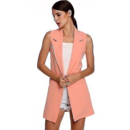Dame Ærmeløs Blazer Jakke Lang Dragt Vest Åben Front Cardigan