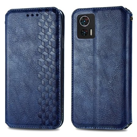 Läderfodral med A Snygg Rhombus Avtryck till Motorola Edge 30 Neo - Blå