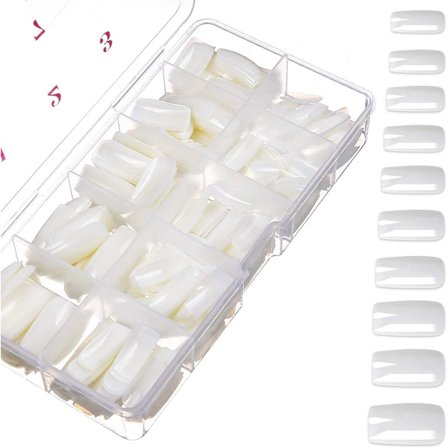 500 stk. Full Natural Acrylic Fake Nails med eske for kvinner Gi