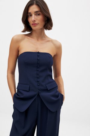 NA-KD Haut corset bandeau boutonné sur le devant - - Bleu Marine - EU 36