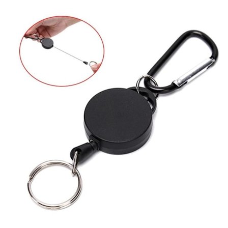 Retractable Key Chain Badge Reel Holder Carabiner Clip - Black