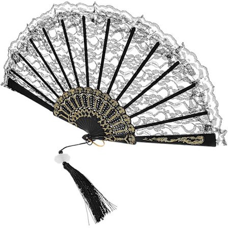 Blonder håndvifte med dusk Elegant blonder sammenleggbar vifte Håndholdt sammenleggbar vifte for DIY veggdekorasjon