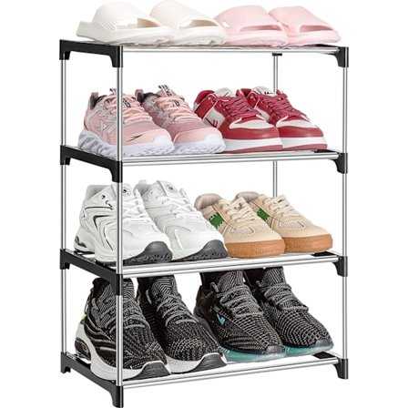 4-trins sko-reol, tykkere stålrørs sko-reol til 8 par, pladsbesparende sko-reol