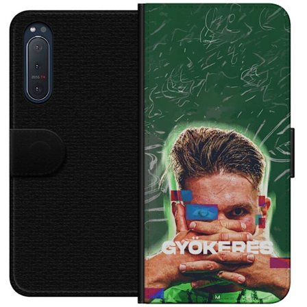 Yhteensopiva Lompakkokotelo Sony Xperia 5 II Lamine Yamal Barcelonan pelipaidassa, jossa on neonvaloja ja punaisia ja sinisiä salamoita dramaattisessa