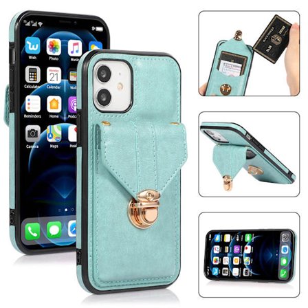iPhone 14 Plus, kortholder etui, crossbody PU etui (blå)