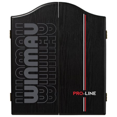 Winmau Pro-Line Dartboard Cabinet with Red and White Stripes - Wooden Cabinet for Darts - Home Game Room Storage - Black, Red, White - Adult