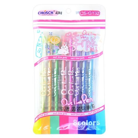 8 Färger Julpenna Glitter Highlighter Gel Pennor Dubbel linje