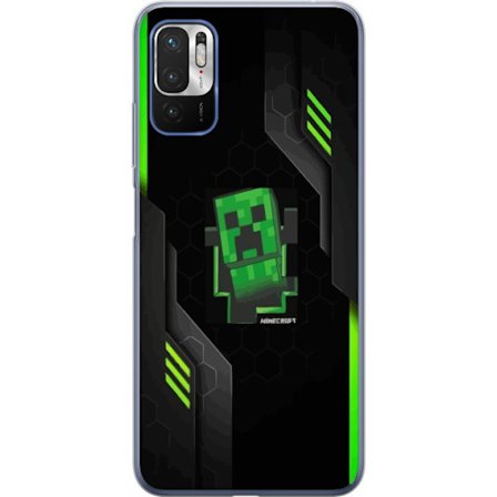 Kompatibel Mobilcover til Xiaomi Xiaomi Redmi Note 10 5G Grøn pixelbaseret creeper-lignende spilillustration med futuristiske neon-elementer og mørk