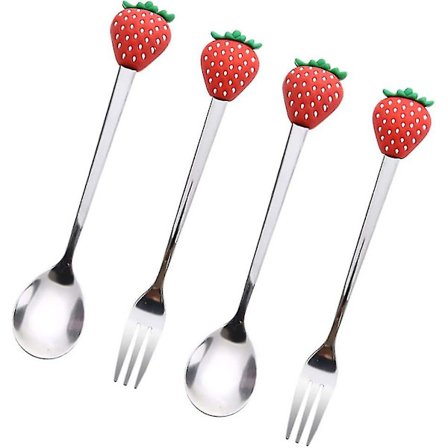 Yaju jälkiruokalusikat ja haarukat sarja Persikka Hedelmän muotoinen Ruostumaton teräs Söpö Hopeatavarat Pöytähopeita Astiasto(4kpl)