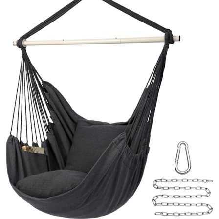 Hængekøjestol med kraftig metalfoldestang, bærbar hængestol, komfortabelt sæde, havestol, bomuldsblanding, komfortabel