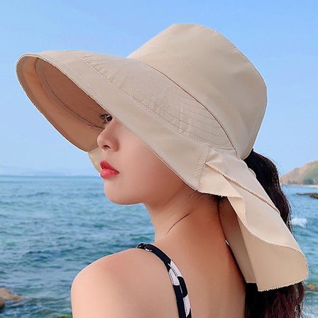 Hat Dame Sommer Hals Solbeskyttelse Solhat Rejse Stor Skygget Fiskerhat Udendørs Cykling Solhat(Beige)
