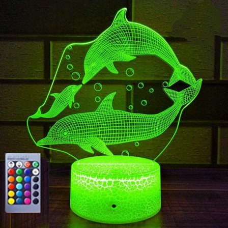 3D Delfin Nattlys Bordlampe Optisk Illusjon Lamper 16 Fargeskiftende Lys LED Bordlampe Jul Hjem Kjærlighet Bursdag Barn Barn Dekor Leke Gave