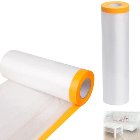 2x Maskeringsfilm - Med tejp - Täckfilm - Maskeringstejp - 55cm*15m rulle - Möbler/Fönster/Dörr