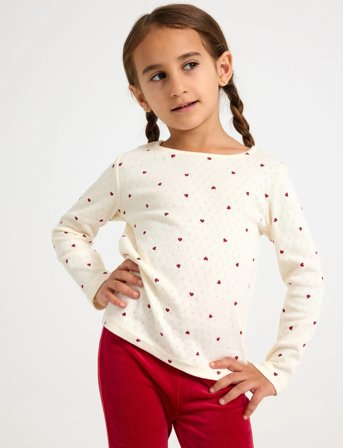 Lindex Top Ls Pointelle Aop - White - 92