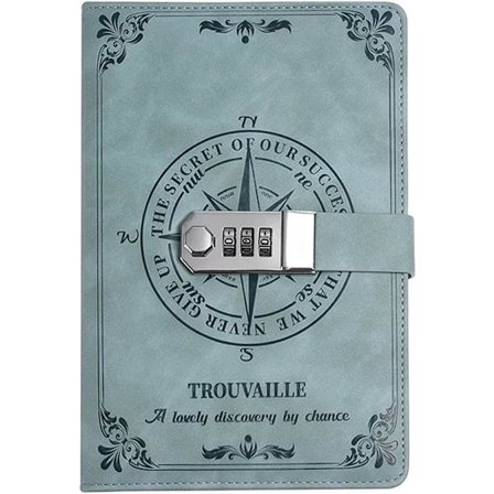 Låst dagbok, vintage nautisk mønster i lær, med pennholder for oppbevaring, egnet for personlige reisenotater, grønn