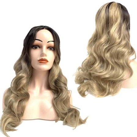 Peruukki Blondi/ruskea sis. peruukkiverkko ja hiustenpidennyskampa
