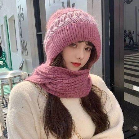 Fashion Integrated Ear Protection Windproof Cap Scarf Knitting Thickening Hat Winter Warm Beanie Hat Scarf for Women