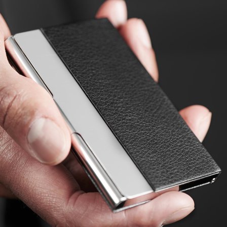 Elegante Porta-cartões em Pele Preta para homens - Porta-cartões