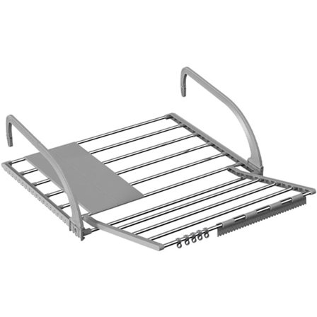 Gråt radiator tørrestativ, udtrækkeligt altan tørrestativ til for og bag