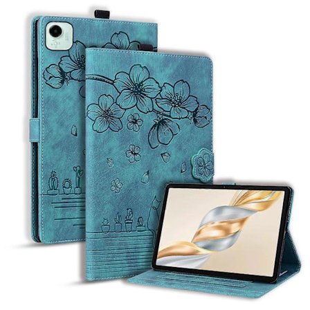 Fodral för Honor Pad X9a/Pad X9 Pro med Kortfack Läder Tablet Ställ Folio Omslag Blomma Katt