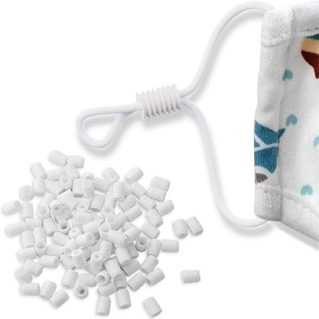 100 stk. Sorte elastiske symaskesnore med justerbar spændespænde, øremuffetov til masker, velegnet til voksne og børn (skruetråd HVID)