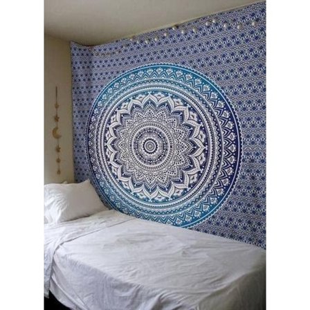 Mandala blomst hengende stoff 230*180cm skrapet stoff (blå), p