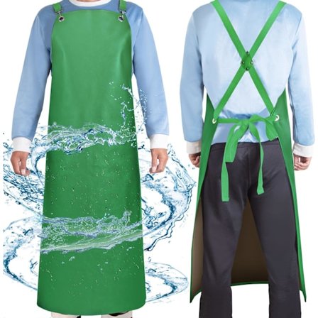 Kraftig Vandtæt Gummi Forklæde - 110 cm Rivfast, Tyknet Vinyl, Krydsryg - til Opvaskemaskine, Slagter, Hundepleje (Grøn)