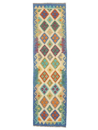 Tissé À La Main Kilim Afghan Old Style Tapis 81X299 De Laine Marron/Vert Petit