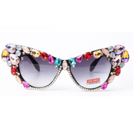 Glimmering Crystal Cat Eye Sunglasses UV-Resistant Rhinestone Sunglasses